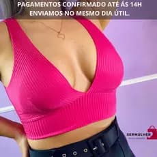 Blusinha Croped Canelado Corte em V Feminino Com Bojo