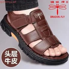 Playboy sandálias masculinas casuais sapatos de praia couro genuíno respirável chinelos de verão de sola grossa antiderr