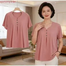 2026 novo estilo de meia-idade idosos Plus Size mãe roupas femininas seda gelo mais magro olhar All-Match capa barriga t