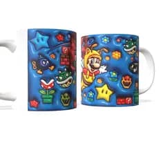 Caneca Super Mario Bros Gamer | Coleção Mario, Luigi, Yoshi, Bowser e Personagens | Cerâmica 325ml