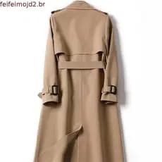 Médio Longo Cáqui trench coat Feminino Outono Inverno Manga Comprida Duplo breasted Blusão Casacos Casuais