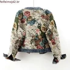 Jaqueta Jeans de Manga Longa com Gola Redonda, Curta, Retro, Bordada, Versátil, Tamanho Pequeno, Nova Chegada de Primave