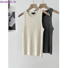 Primavera novo estilo MD2024 roupas femininas elegante bege estilo básico torção malha em forma de I colete sem mangas c