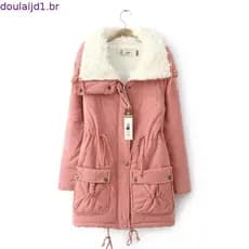Jaqueta Acolchoada De Algodão Com Capuz Casaco De Inverno Feminino Grosso Quente Parka Longo Pelúcia .