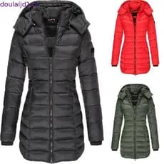 Casaco Parka Feminino Inverno Forrado Quente Zíper Cor Única Estilo Slim Casual