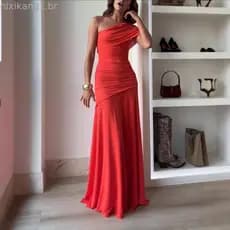 Vestido longo sem alças, corte justo, com costas abertas e design de ombros à mostra, elegante vestido de noite J6NO.