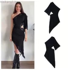 ZA Primavera Novo Estilo Feminino Vestido de Renda com Design Aberto1067002