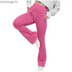 Calça Moletom Feminina Estone Pernas Largas , Dobrável , Cintura Baixa , Flare , Yoga , Lounge