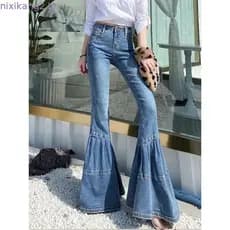 2026 primavera outono cor clara grande queimado calças femininas Retro cintura alta costura solta magro-ajuste calças je