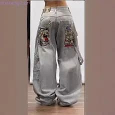 2026 Novos Jeans Baggy Bordados com Caveira Estilo Retrô Americano para Homens e Mulheres Y2K Harajuku Hip-hop Calças Gó