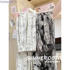 Shorts cortados de algodão sarja feminino solto cintura elástica Casual Calças