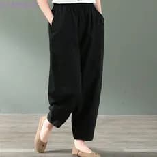 Calça casual Feminina De Verão De Harém Nabo Mulher Algodão Branco E Linho De Tamanho Grande