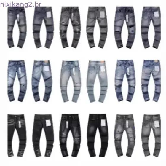 Purple Brand High Street rasgado remendo na moda Retro magro calças jeans