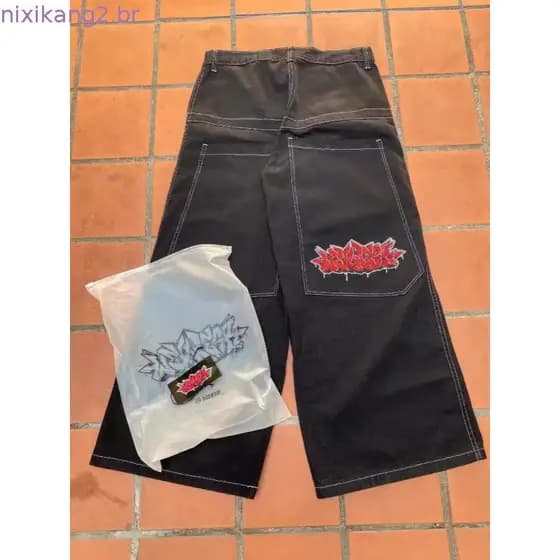 Calças Jeans Baggy Oversize Impresso Y2K Harajuku Vintage Moda Casual Gótica Cintura Alta Perna Larga B7FM