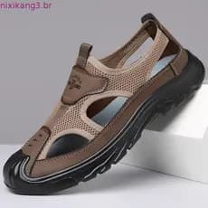 Verão respirável masculino Baotou sandálias oco malha buraco sapatos ao ar livre antiderrapante leve esportes casuais sa