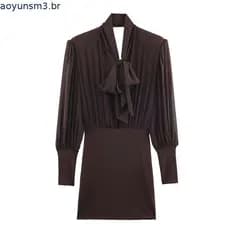 Novo estilo elegante temperamento com decote em V vestido de costura, versão curta e justa coberta de quadril, saia curt