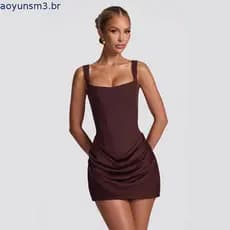 Vestido Glamouroso Feminino: Elegante Vestido Curto de Alcinha Plissado com Cintura Marcada e Detalhe Espinha de Peixe p
