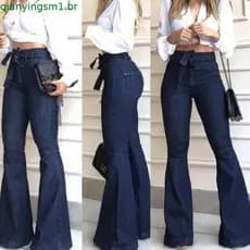 Women High-waisted Ripped Jeans Women’s High Stretch Wide-leg Denim with Lace-up Button Zipper Fly Pockets – Comfort