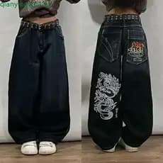 Y2K Novo Proteger Jeans Carta Bordado Lavado Azul Baggy Para Homem E Mulher Retro Harajuku Hip-Hop Cintura Alta Calças D