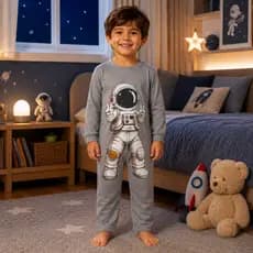 Pijama Astronauta Interativo Temático Menino Manga longa e calça Tamanho 1 2 3 4 6 8