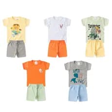 Kit 3 Conjunto Bebe Menino Manga Curta 6 peças Masculino Neném Recem Nascido Bebê P M G 1 2 3