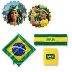 Kit Brasil Bandana + Munhequeira + Lenço - Torcida, Eventos, Festas, copa