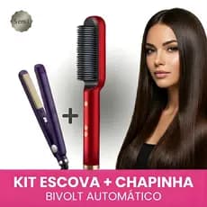 Kit Escova Alisadora 5 em 1 Profissional + Chapinha Nano Titanium Bivolt Alisa Seca Modela 450F