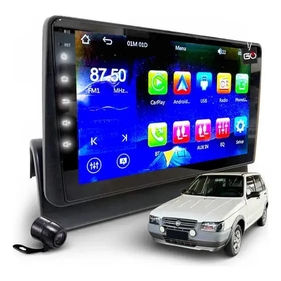 Kit Multimídia Mp10 Carplay Waze Uno Way 1994-2013 Bluetooth