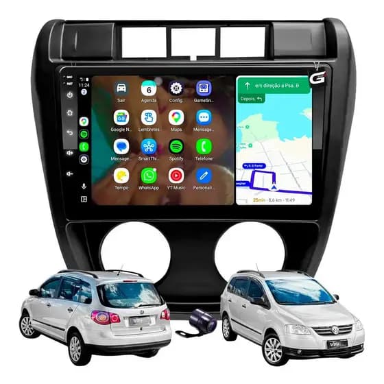 Multimídia Mp10 Carplay Sem Fio Vw Spacefox 2003 À 2010 9pol
