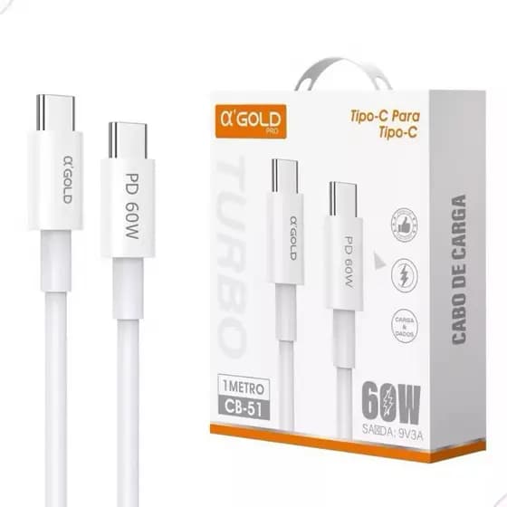 Cabo Tipo C para Tipo C Cabo Tipo C reforçado Cabo USB-C 60W Cabo Tipo C Turbo