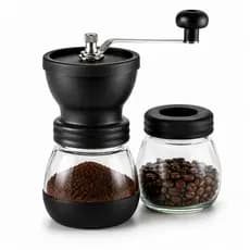 Moedor Manual para Grãos de Café com Moinho de Cerâmica Ajustável Manivela em Aço Inox Recipiente de Vidro