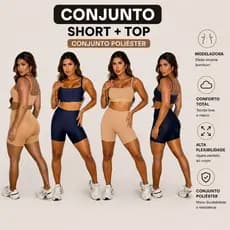 Conjunto Fitness Feminino Short + Top Academia Poliéster Elastano Alta Elasticidade Treino Corrida Confortável