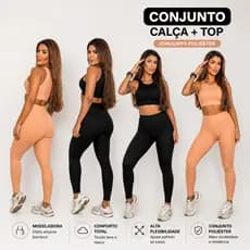 Conjunto Fitness Feminino Calça + Top Academia Poliéster Elastano Alta Elasticidade Treino Yoga Confortável