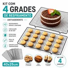 Conjunto de 4 Grades de Resfriamento 40x25 cm Antiaderente para Bolos, Pães e Biscoitos