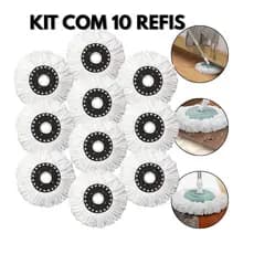 Refil Mop Giratório Kit com 10 Unidades Microfibra para Mop 12L Encaixe 16cm