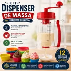 Jarra Dosadora Dispenser de Massa Manual 800ml com Manivela + 12 Forminhas de Silicone