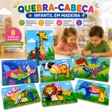 Quebra-Cabeça Infantil Madeira Educativo Animais Montessori Brinquedo Pedagógico Coordenação Motora Colorido