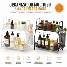 Organizador Multiuso Aramado 2 Andares Metal Cozinha Banheiro Lavanderia Porta Temperos Porta Cosméticos Bancada