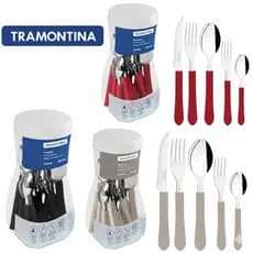 Faqueiro Tramontina Leme Original 20 Peças em Aço Inox com Cabos de Polipropileno Vermelho e Preto