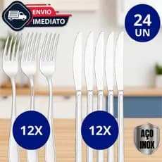 Jogo 24 peças Garfo e faca de mesa Aço Inox premium Para Cozinha Restaurantes festa buffet