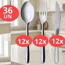 Jogo de Talheres 36 Peças Aço Inox Completo Facas Garfos Colheres Kit Cozinha Mesa Restaurante Alta Qualidade