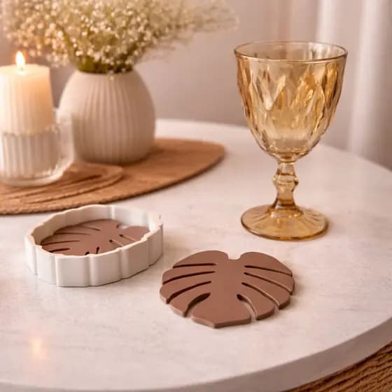 Porta Copos Folha Costela de Adão | Kit Decorativo Diferente Moderno | Antiderrapante e Lavável | Decoração Elegante