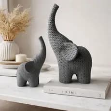 Kit Elefantes Decorativos Minimalistas Texturizado | Peças Elegantes para Sala Escritório e Mesa de Centro 15 cm e 10 cm