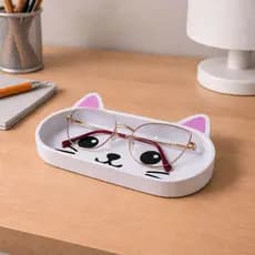 Porta Óculos Gatinho 2 em 1 | Suporte Porta Joias Organizador de Mesa Penteadeira Decorativo