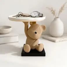 Porta Objetos Urso Decorativo com Bandeja Organizadora de Mesa Multiuso I Porta Chaves, Óculos e Alexa Minimalista -