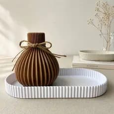 Kit Decorativo Bandeja Multiuso e Vaso Canelado | Porta Chaves Joias Decoração Moderna Minimalista  Casa Sala Lavabo