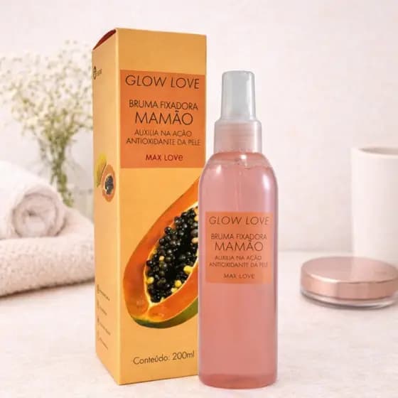 Bruma Fixadora Mamão Glow Love Max Love 120ml Hidratante Brilho Fixação Longa Duração