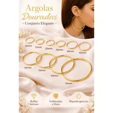 Kit Trio Brincos Argolas Lisas Folheado Ouro 18k Paládio Hipoalergênico Clássico Luxo