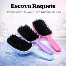 Escova de Cabelo Raquete Desembaraça Sem Quebrar Fios Anti-Frizz Macia