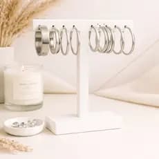 Kit Brincos Argola Aço Inox Com Ponto De Luz Strass Antialérgico Prateado Luxo Casual